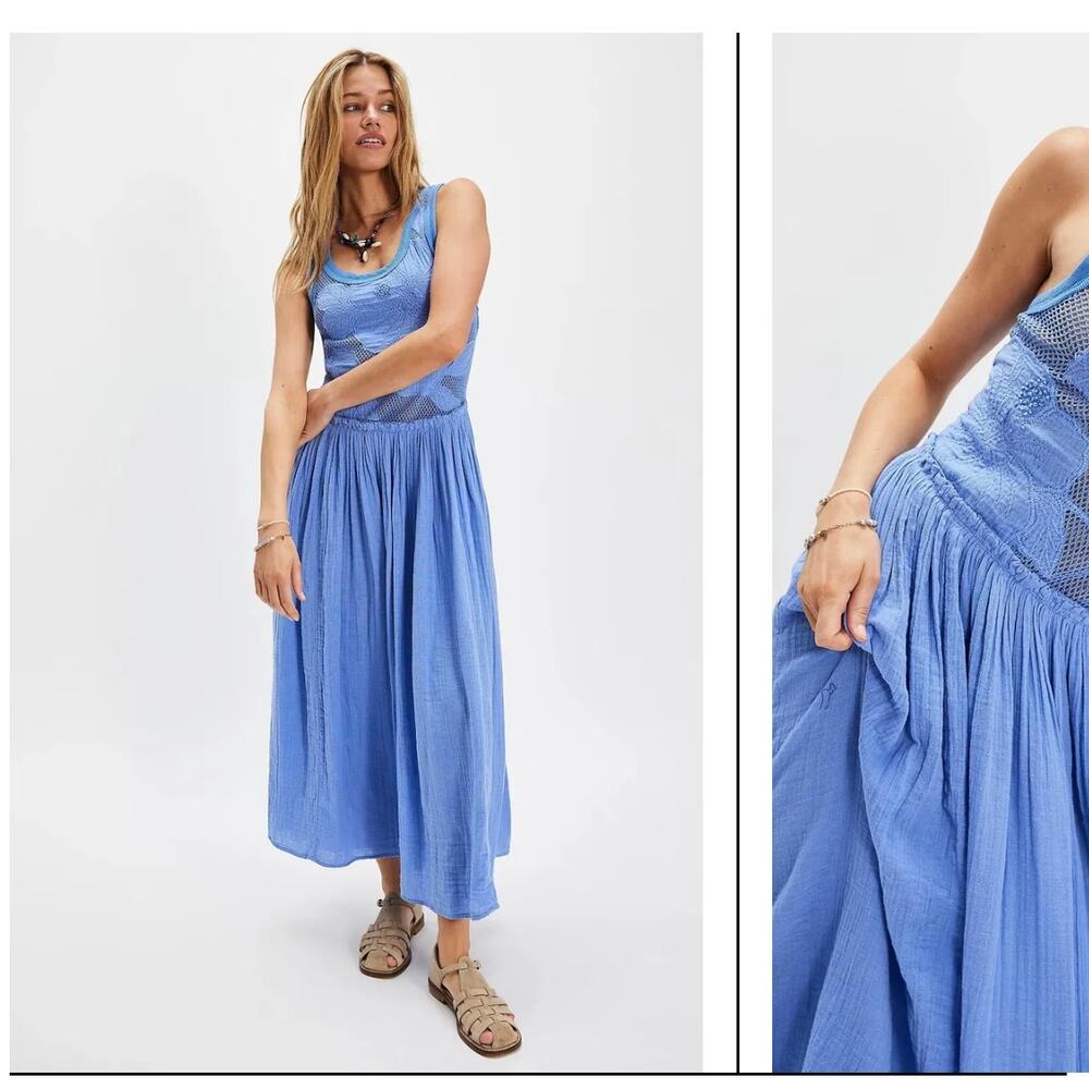 Free People Pearl Flowy Maxi Mesh Dress Small Boho Cottagecore- NWOT - Picture 4 of 16
